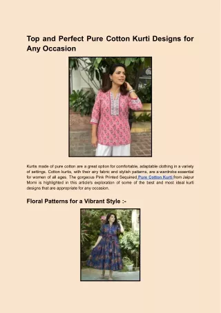 Top and Perfect Pure Cotton Kurti Designs for Any Occasion