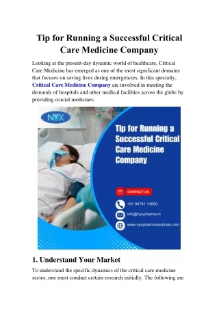 Tip for Running a Successful Critical Care Medicine Company