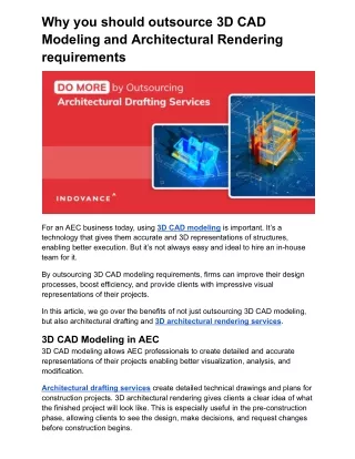 Why you should outsource 3D CAD Modeling and Architectural Rendering requirements