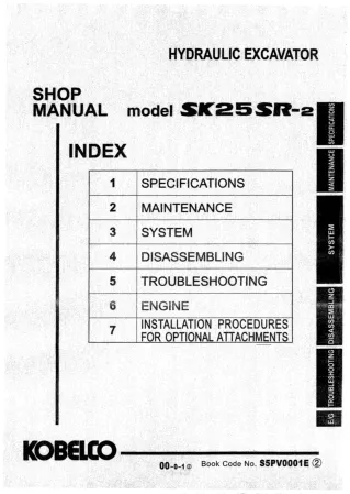 Kobelco SK25SR-2 Mini Excavator Service Repair Manual (PV08-20001 ～)