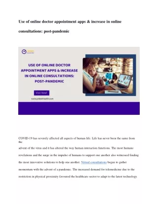 Use of online doctor appointment apps & increase in online consultations post-pandemic