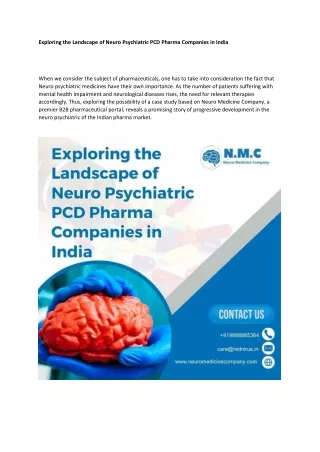 Exploring the Landscape of Neuro Psychiatric PCD Pharma Companies in India