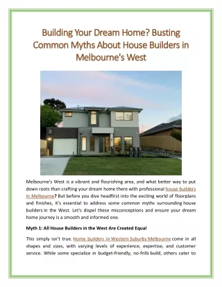 Building Your Dream Home Busting Common Myths About House Builders in Melbourne West