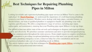 Best Techniques for Repairing Plumbing Pipes in Milton