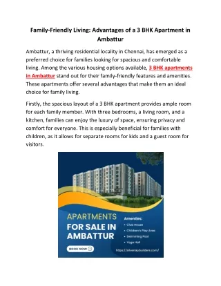 Family-Friendly Living Advantages of a 3 BHK Apartment in Ambattur