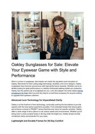 Oakley Sunglasses for Sale_ Elevate Your Eyewear Game with Style and Performance