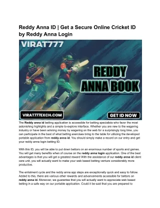 Reddy Anna ID_ Get a Secure Online Cricket ID by Reddy Anna Login