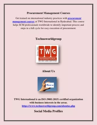 Procurement Management Courses, technoworldgroup