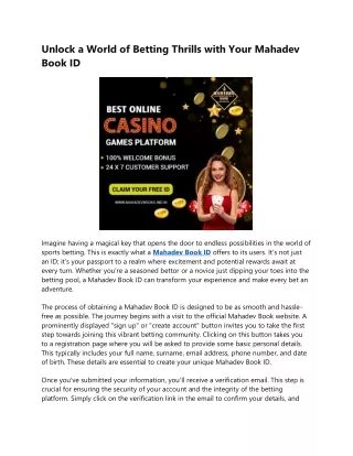 Unlock a World of Betting Thrills with Your Mahadev Book ID