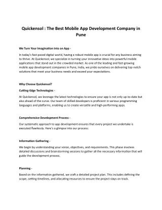 Quickensol The Best Mobile App Development Company in Pune