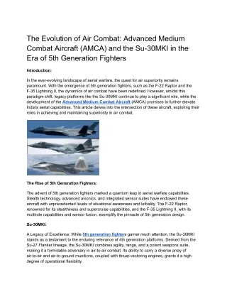 The Evolution of Air Combat_ Advanced Medium Combat Aircraft (AMCA) and the Su-30MKI in the Era of 5th Generation Fighte