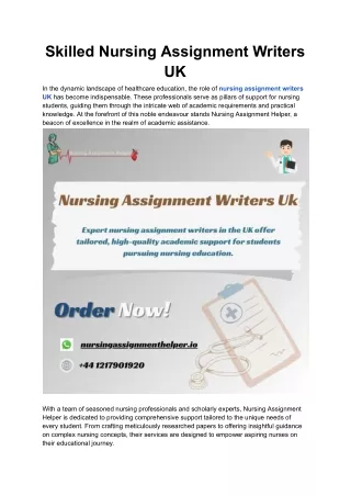 Skilled Nursing Assignment Writers UK