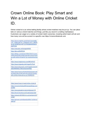 Crown Online Book: Play Smart and Win a Lot of Money with Online Cricket ID.