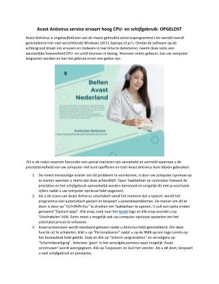 Avast Antivirus service ervaart hoog CPU