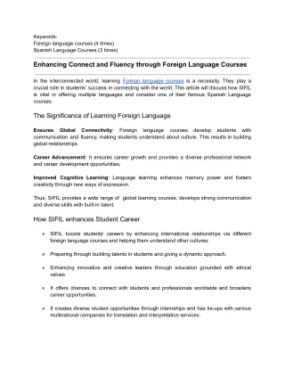 Enhancing Connect and Fluency through Foreign Language Courses