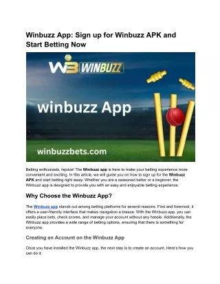 Winbuzz App_ Sign up for Winbuzz APK and Start Betting Now