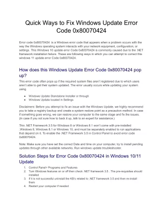 Quick Ways to Fix Windows Update Error Code 0x80070424