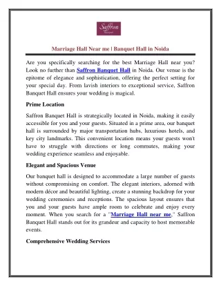 Marriage Hall Near me | Banquet Hall in Noida