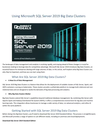 Using Microsoft SQL Server 2019 Big Data Clusters