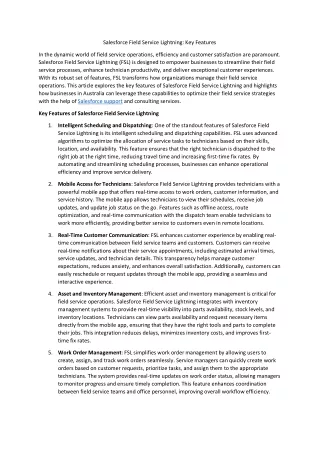 Salesforce Field Service Lightning Key Features