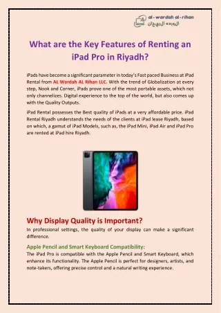 What are the Key Features of Renting an iPad Pro in Riyadh?