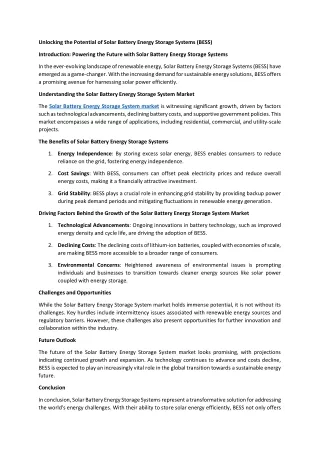 Solar Battery Energy Storage Systems (BESS)