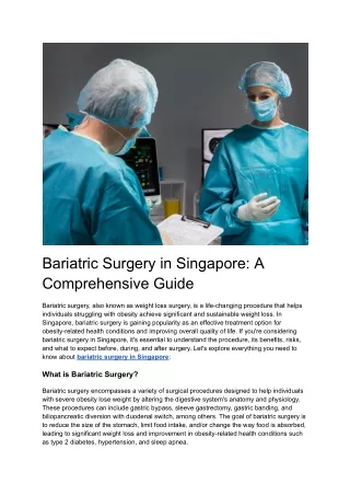 Bariatric Surgery in Singapore_ A Comprehensive Guide