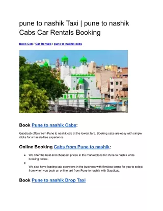 pune to nashik Taxi | pune to nashik Cabs Car Rentals Booking