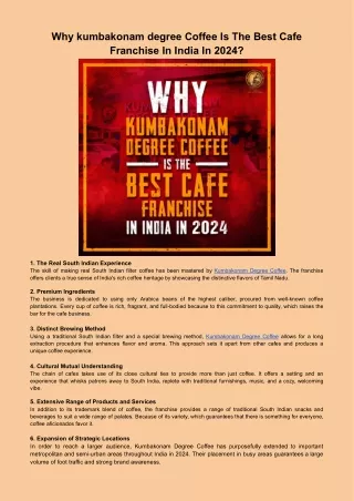 Why kumbakonam degree Coffee Is The Best Cafe Franchise In India In 2024
