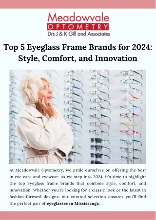 Top 5 Eyeglass Frame Brands for 2024 Style, Comfort, and Innovation