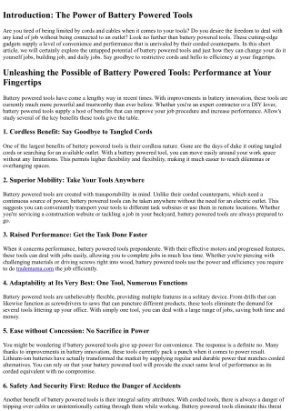 Unleashing the Possible of Battery Powered Tools: Performance at Your Fingertips