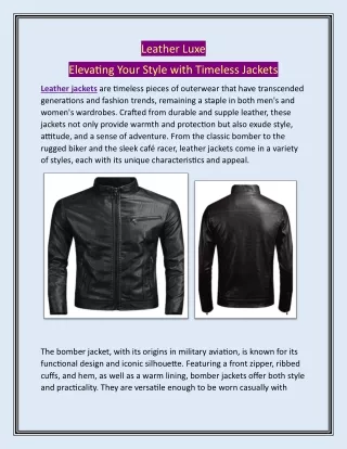 Leather Luxe: Elevating Your Style with Timeless Jackets