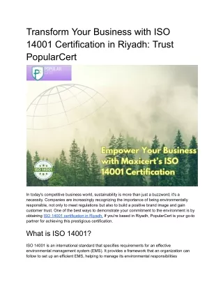 Transform Your Business with ISO 14001 Certification in Riyadh Trust PopularCert