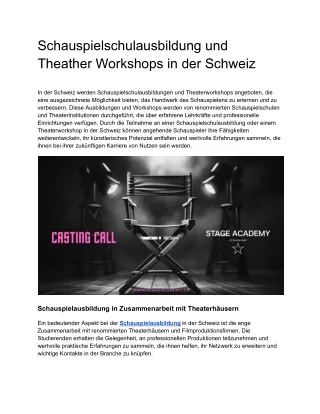 Schauspielschulausbildung und Theather Workshops in der Schweiz