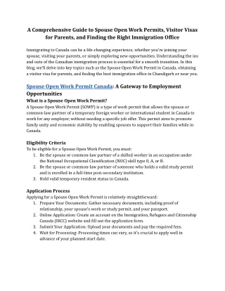 A Comprehensive Guide to Spouse Open Work Permits, Visitor Visas for Parents, and Finding the Right Immigration Office