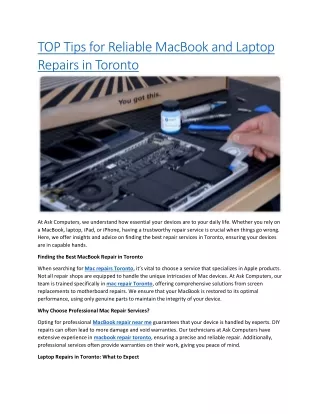 TOP Tips for Reliable MacBook and Laptop Repairs in Toronto