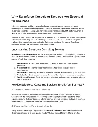 Why Salesforce Consulting Services Are Essential for Business