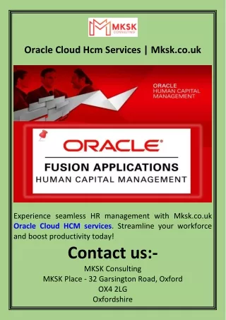 Oracle Cloud Hcm Services  Mksk.co.uk