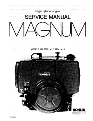 Kohler Magnum M8 Single Cylinder Engine Service Repair Manual