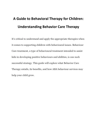 Building Brighter Futures: A Parent's Guide to Behavior Care Therapy