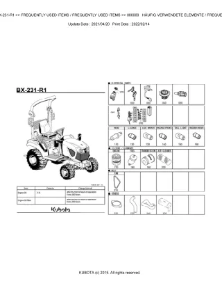 Kubota BX231R1 Tractor Parts Catalogue Manual (Publishing ID BKIDK5398)