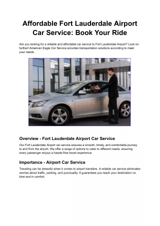 Fort Lauderdale Airport Car Service_ Book Your Ride Now