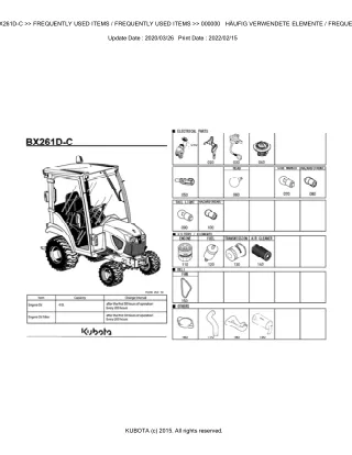 Kubota BX261DC Tractor Parts Catalogue Manual (Publishing ID BKIDK5268)