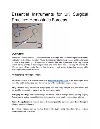 Essential Instruments for UK Surgical Practice: Hemostatic Forceps