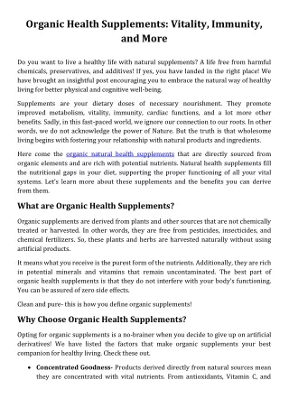 Organic Health Supplements- Vitality, Immunity, and More