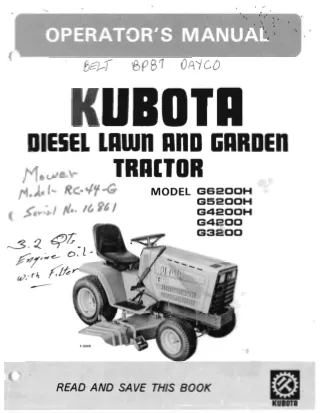 Kubota G3200 Lawn Garden Tractor Operator manual