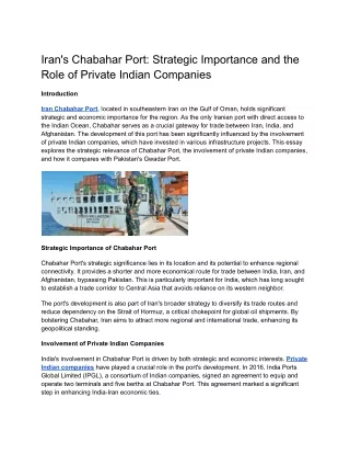 Iran's Chabahar Port_ Strategic Importance and the Role of Private Indian Companies