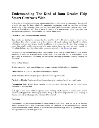 Understanding The Kind of Data Oracles Help Smart Contracts With