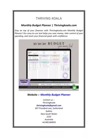 Monthly Budget Planner  Thrivingkoala.com