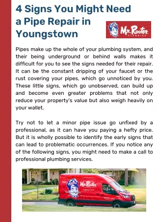 4 Signs You Might Need a Pipe Repair in Youngstown!